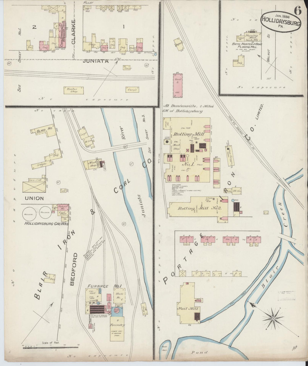 Sanborn Fire Insurance Map from Hollidaysburg, Blair County, Pennsylvania (1886), Sheet #0006 - Complete Map Set gallery image, historic Sanborn map, vintage wall art, Pennsylvania Pennsylvania