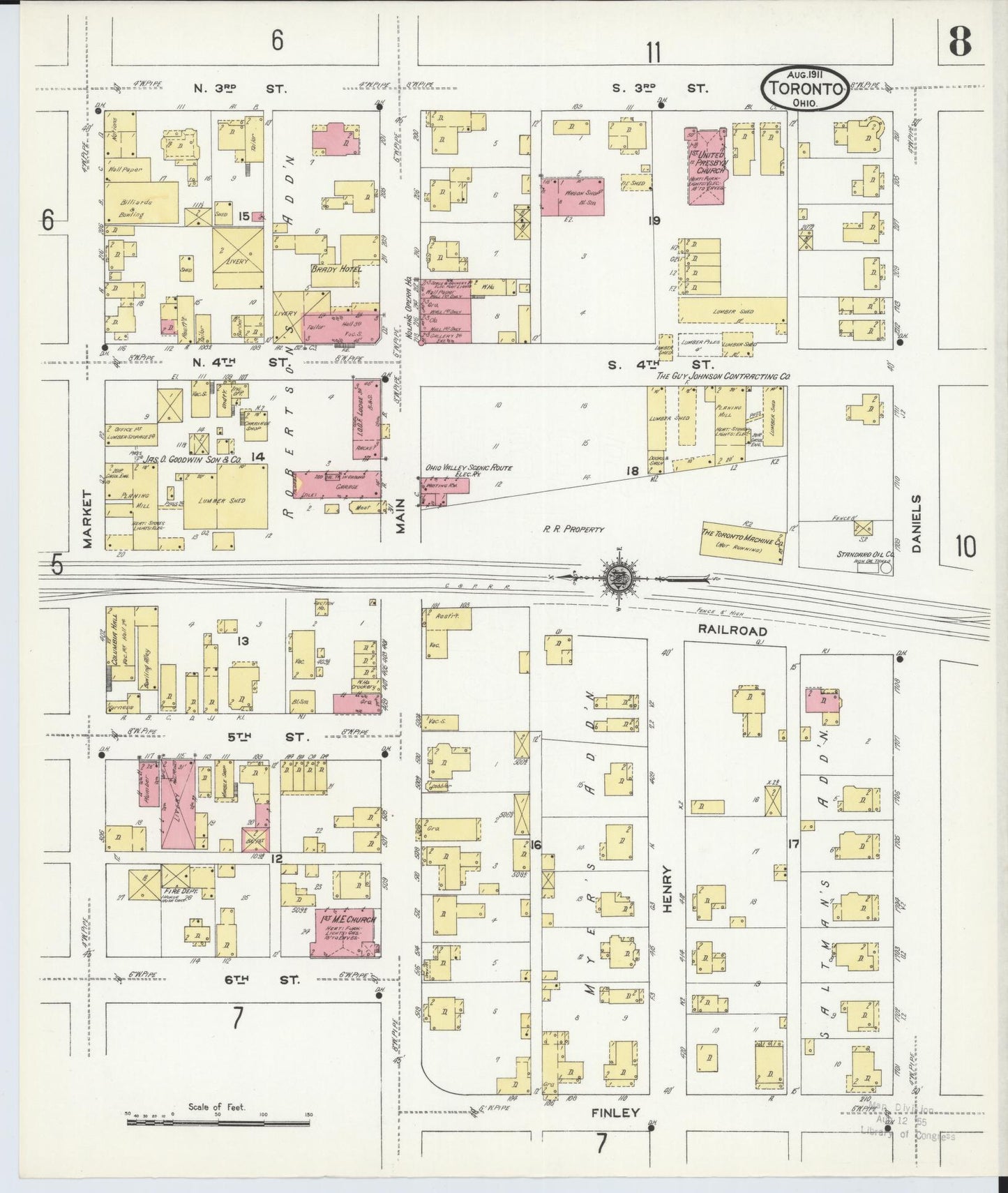 Sanborn Fire Insurance Map from Toronto, Jefferson County, Ohio (1911), Sheet #0008 - Complete Map Set gallery image, historic Sanborn map, vintage wall art, Ohio Ohio