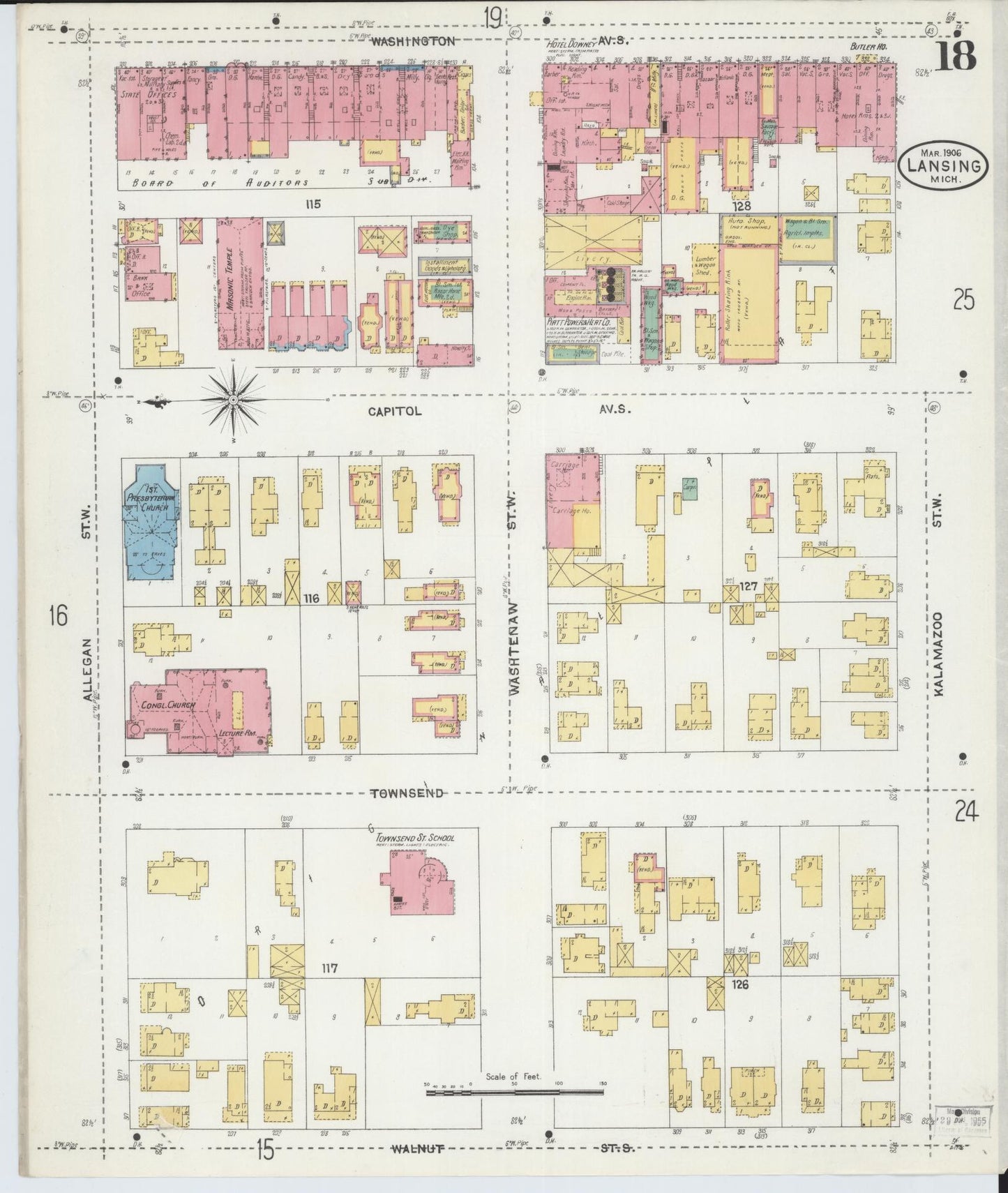Sanborn Fire Insurance Map from Lansing, Ingham County, Michigan (1906), Sheet #0018 - Historic Sanborn Fire Insurance Map Print, vintage old map wall art, antique decor, genealogy gift, Michigan Michigan map