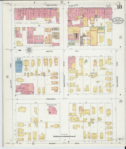 Sanborn Fire Insurance Map from Lansing, Ingham County, Michigan (1906), Sheet #0018 - Historic Sanborn Fire Insurance Map Print, vintage old map wall art, antique decor, genealogy gift, Michigan Michigan map