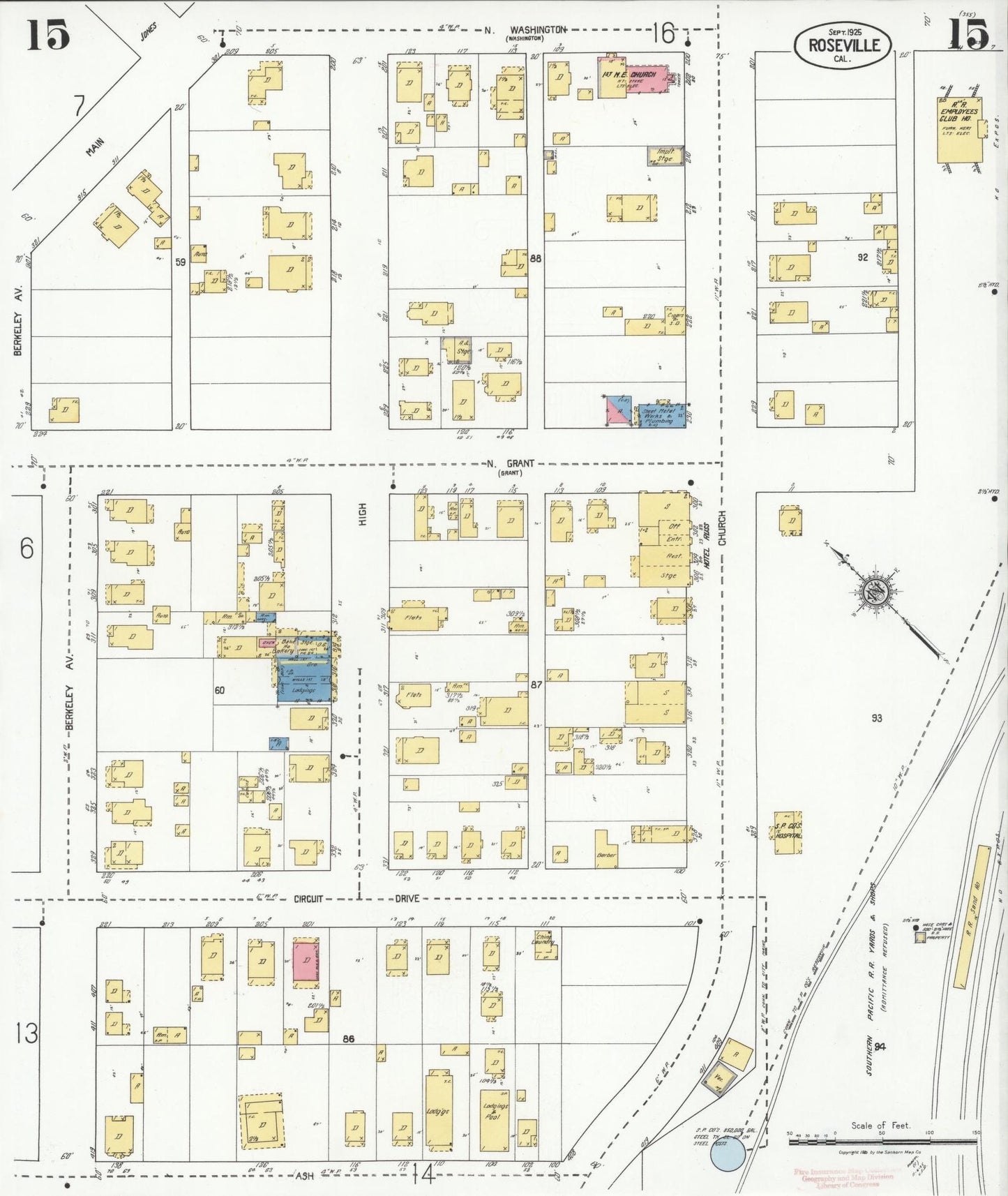 Sanborn Fire Insurance Map from Roseville, Placer County, California (1925), Sheet #0015 - Complete Map Set gallery image, historic Sanborn map, vintage wall art, California California