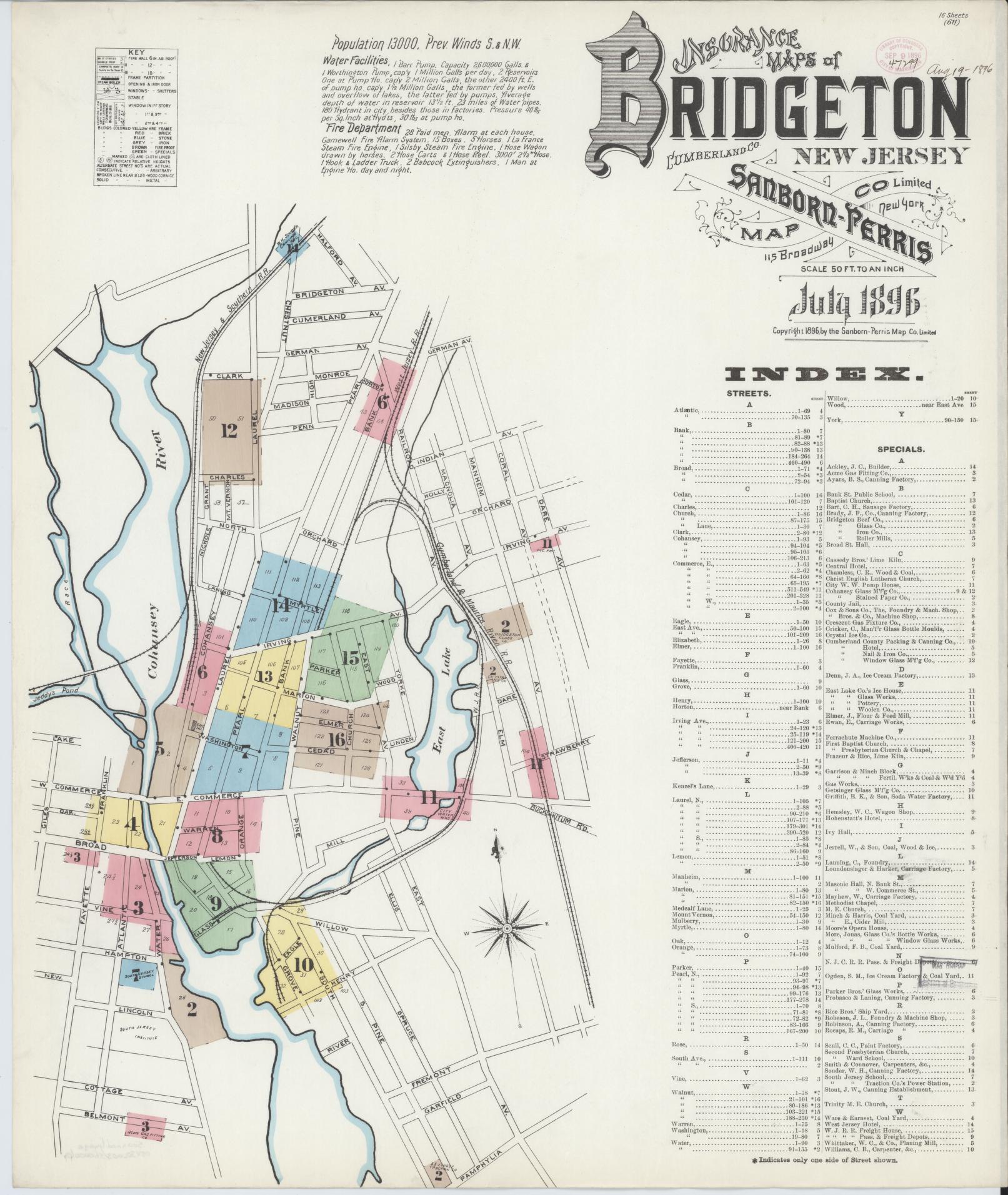 Sanborn Fire Insurance Map from Bridgeton, Cumberland County, New Jersey. (1896) – Historic Sanborn Fire Insurance Map Print