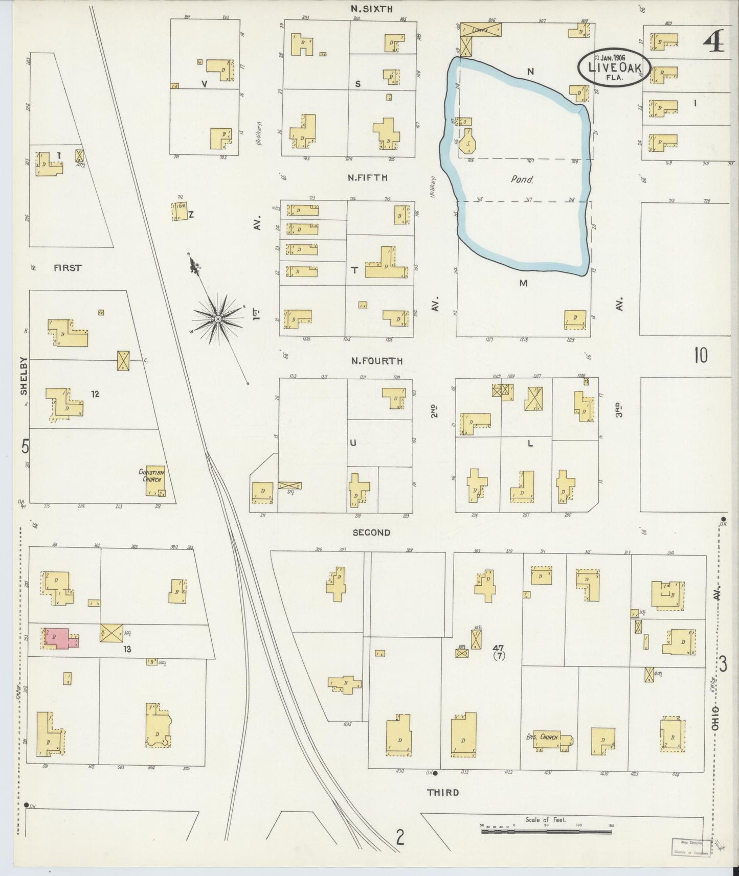 Sanborn Fire Insurance Map from Live Oak, Suwanee County, Florida (1906), Sheet #0004 - Complete Map Set gallery image, historic Sanborn map, vintage wall art, Florida Florida