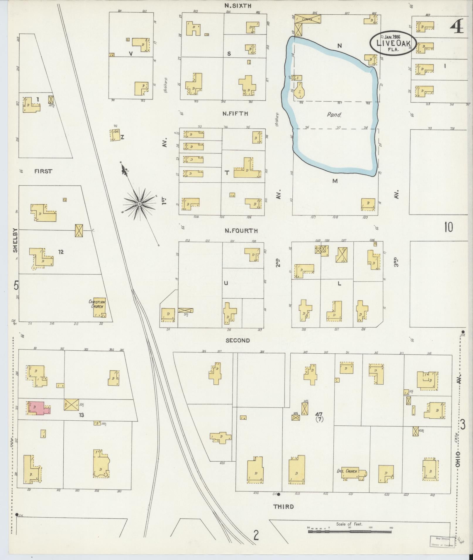 Sanborn Fire Insurance Map from Live Oak, Suwanee County, Florida (1906), Sheet #0004 - Complete Map Set gallery image, historic Sanborn map, vintage wall art, Florida Florida