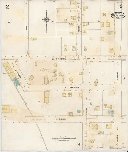 Sanborn Fire Insurance Map from Brooksville, Hernando County, Florida (1945), Sheet #0002 - Historic Sanborn Fire Insurance Map Print, vintage old map wall art, antique decor, genealogy gift, Florida Florida map
