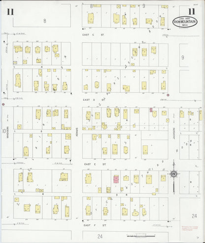 Sanborn Fire Insurance Map from Iron Mountain, Dickinson County, Michigan (1930), Sheet #0011 - Historic Sanborn Fire Insurance Map Print, vintage old map wall art, antique decor, genealogy gift, Michigan Michigan map