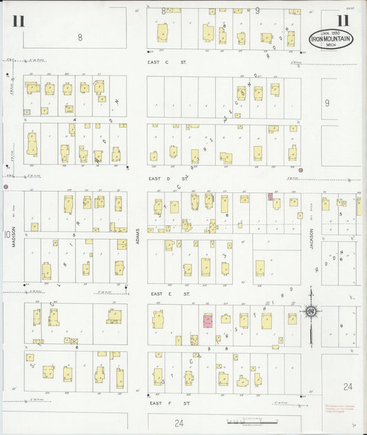Sanborn Fire Insurance Map from Iron Mountain, Dickinson County, Michigan (1930), Sheet #0011 - Historic Sanborn Fire Insurance Map Print, vintage old map wall art, antique decor, genealogy gift, Michigan Michigan map