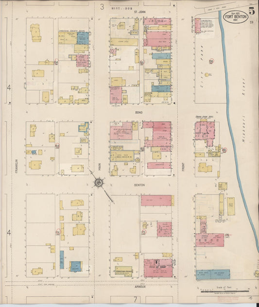 Sanborn Fire Insurance Map from Fort Benton, Chouteau County, Montana (1939), Sheet #0005 - Historic Sanborn Fire Insurance Map Print, vintage old map wall art, antique decor, genealogy gift, Montana Montana map