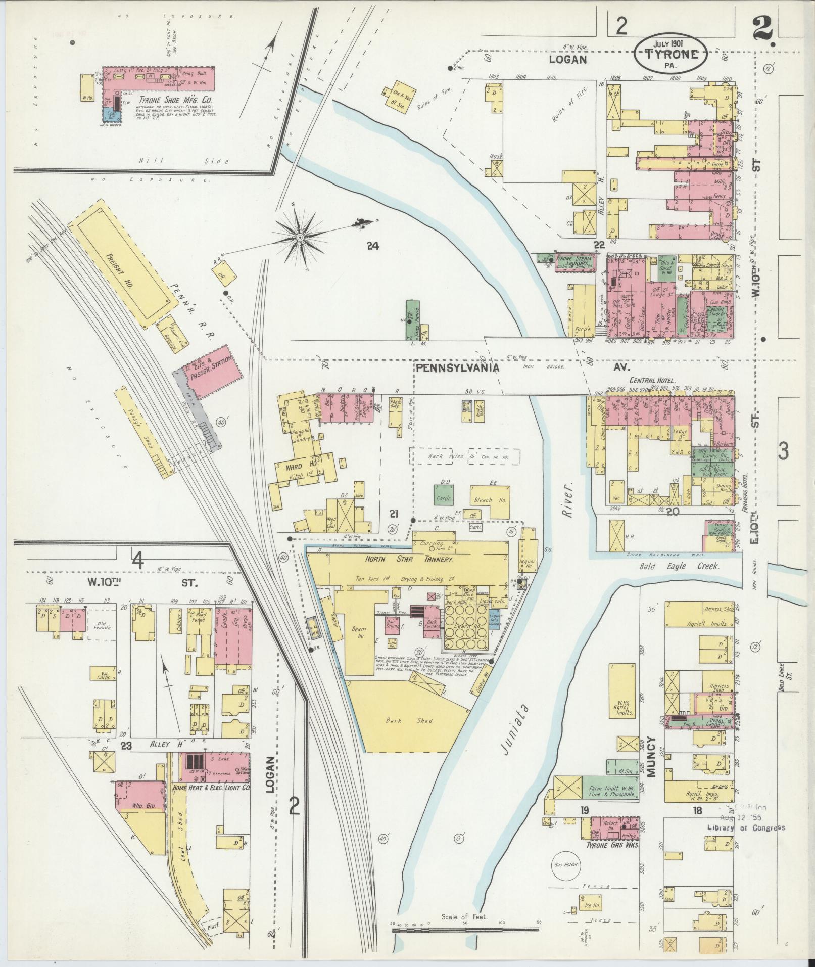 Sanborn Fire Insurance Map from Tyrone, Blair County, Pennsylvania (1901), Sheet #0002 - Complete Map Set gallery image, historic Sanborn map, vintage wall art, Pennsylvania Pennsylvania