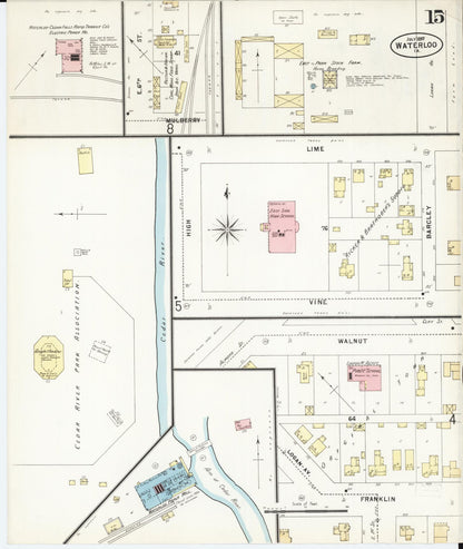Sanborn Fire Insurance Map from Waterloo, Black Hawk County, Iowa (1897), Sheet #0015 - Historic Sanborn Fire Insurance Map Print, vintage old map wall art
