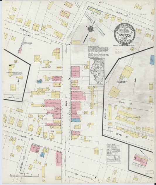 Sanborn Fire Insurance Map from Antioch, Lake County, Illinois (1915), Sheet #0001 - Historic Sanborn Fire Insurance Map Print, vintage old map wall art, antique decor, genealogy gift, Illinois Illinois map