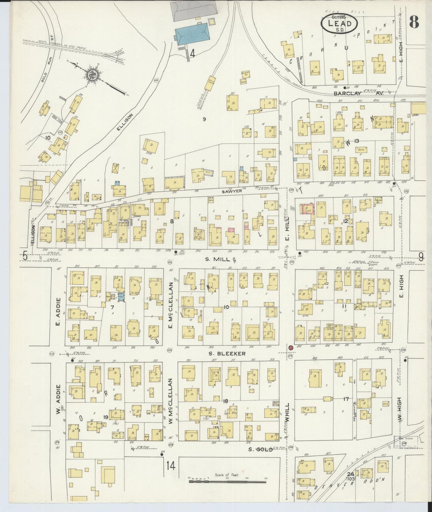 Sanborn Fire Insurance Map from Lead, Lawrence County, South Dakota (1915), Sheet #0008 - Complete Map Set gallery image, historic Sanborn map, vintage wall art, South Dakota South Dakota