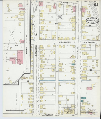 Sanborn Fire Insurance Map from Springfield, Clark County, Ohio (1891), Sheet #0021 - Complete Map Set gallery image, historic Sanborn map, vintage wall art, Ohio Ohio