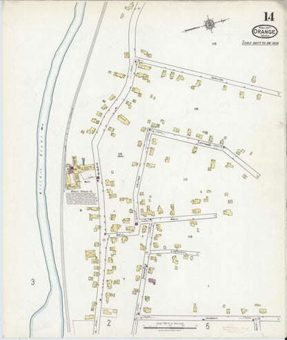 Sanborn Fire Insurance Map from Orange, Franklin County, Massachusetts (1917), Sheet #0014 - Historic Sanborn Fire Insurance Map Print, vintage old map wall art, antique decor, genealogy gift, Massachusetts Massachusetts map