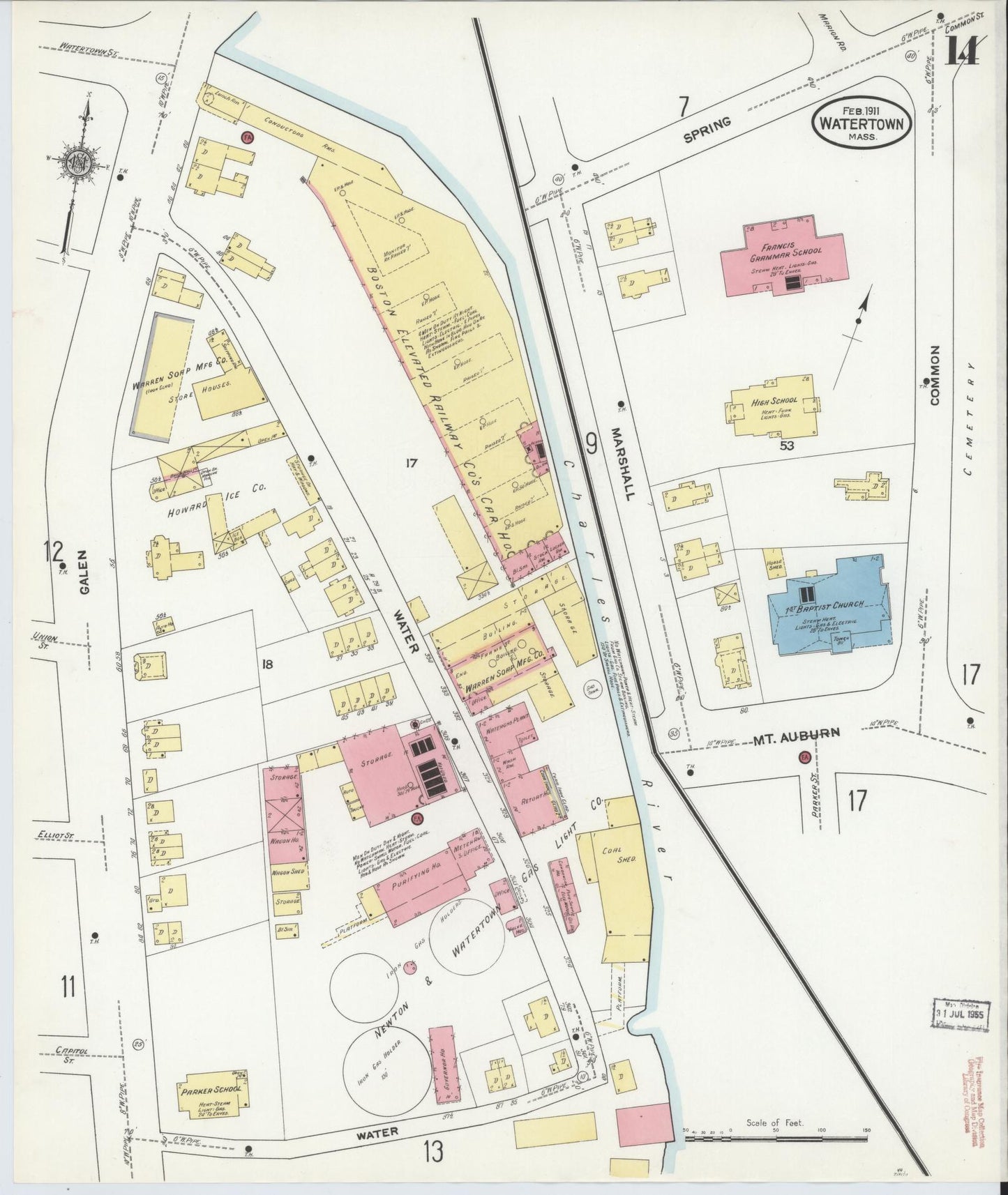 Sanborn Fire Insurance Map from Watertown, Middlesex County, Massachusetts (1911), Sheet #0014 - Complete Map Set gallery image, historic Sanborn map, vintage wall art, Massachusetts Massachusetts