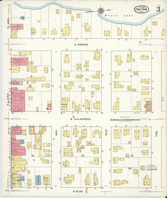 Sanborn Fire Insurance Map from Paw Paw, Van Buren County, Michigan (1922), Sheet #0003 - Historic Sanborn Fire Insurance Map Print, vintage old map wall art, antique decor, genealogy gift, Michigan Michigan map