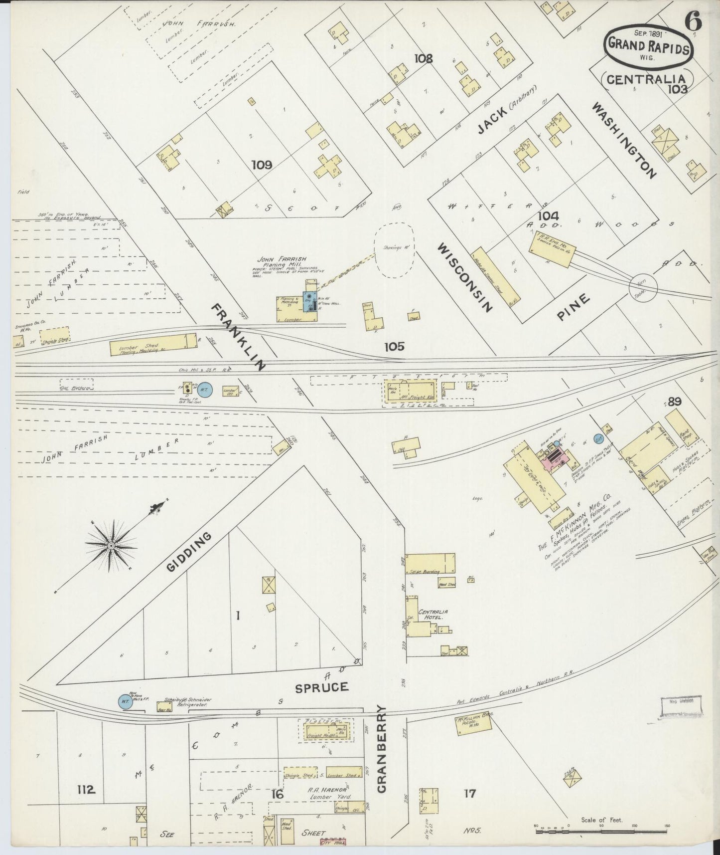 Sanborn Fire Insurance Map from Grand Rapids, Wood County, Wisconsin (1891), Sheet #0006 - Complete Map Set gallery image, historic Sanborn map, vintage wall art, Wisconsin Wisconsin