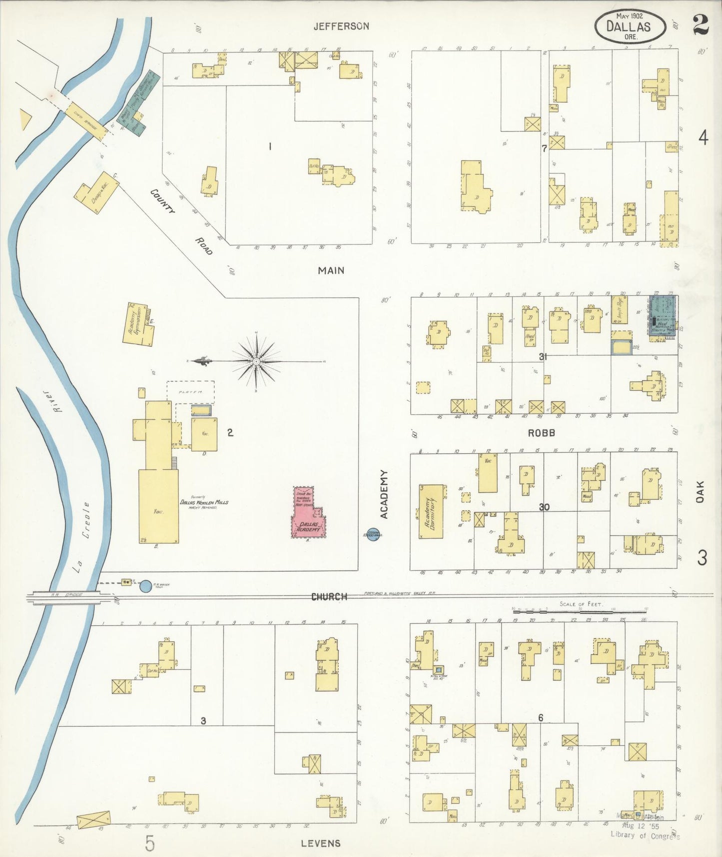 Sanborn Fire Insurance Map from Dallas, Polk County, Oregon (1902), Sheet #0002 - Complete Map Set gallery image, historic Sanborn map, vintage wall art, Oregon Oregon