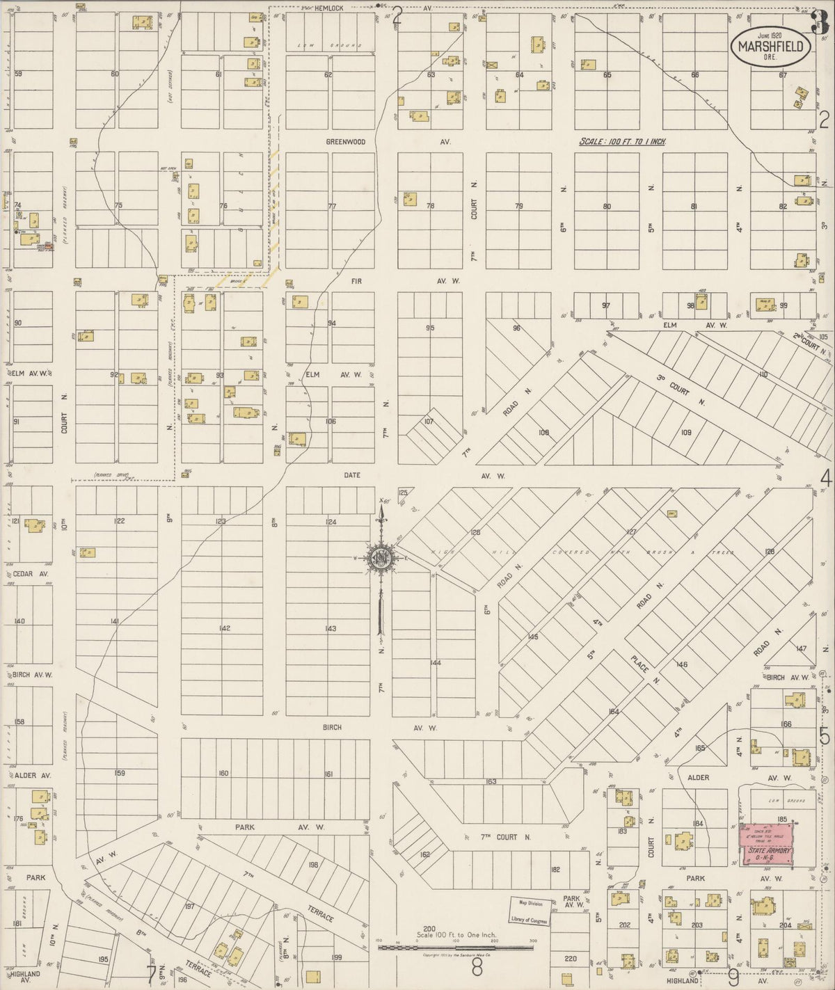 Sanborn Fire Insurance Map from Marshfield, Coos County, Oregon (1920), Sheet #0003 - Historic Sanborn Fire Insurance Map Print, vintage old map wall art, antique decor, genealogy gift, Oregon Oregon map
