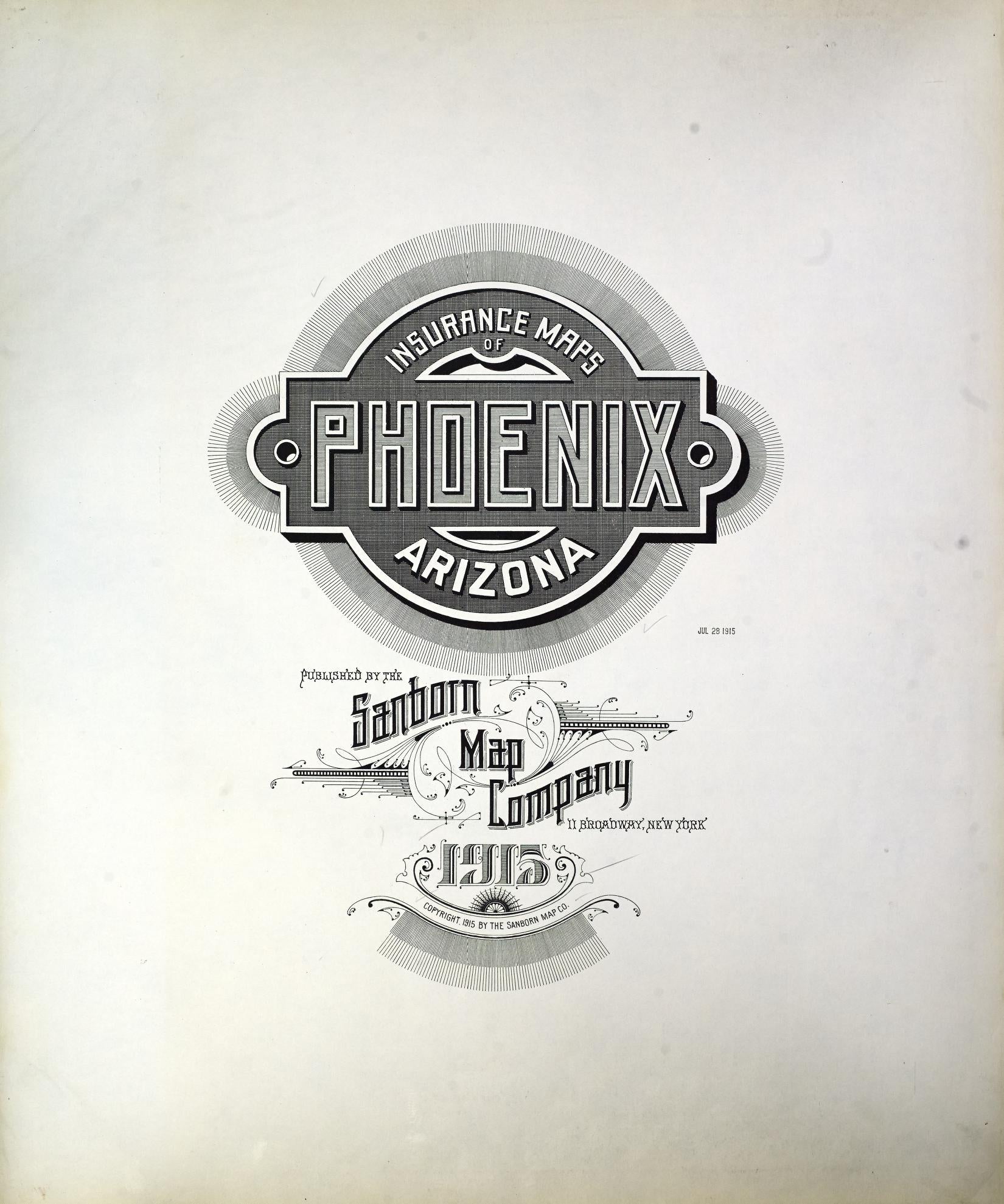 Sanborn Fire Insurance Map from Phoenix, Maricopa County, Arizona (1915), Sheet #0001 - Historic Sanborn Fire Insurance Map Print, vintage old map wall art, antique decor, genealogy gift, Arizona Arizona map