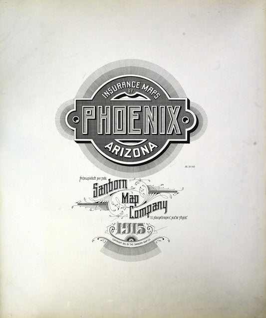 Sanborn Fire Insurance Map from Phoenix, Maricopa County, Arizona (1915), Sheet #0001 - Historic Sanborn Fire Insurance Map Print, vintage old map wall art, antique decor, genealogy gift, Arizona Arizona map