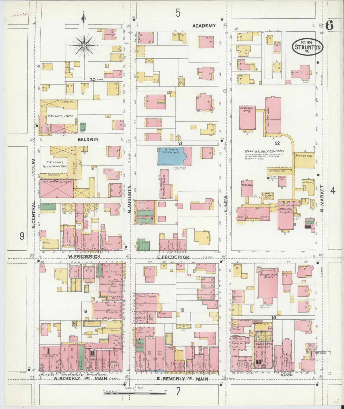 Sanborn Fire Insurance Map from Staunton, Independent Cities, Virginia (1904), Sheet #0006 - Complete Map Set gallery image, historic Sanborn map, vintage wall art, Virginia Virginia