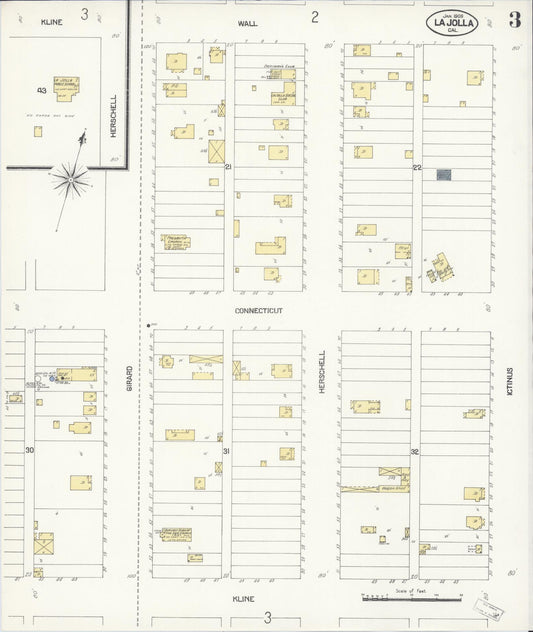 Sanborn Fire Insurance Map from La Jolla, San Diego County, California (1909), Sheet #0003 - Historic Sanborn Fire Insurance Map Print, vintage old map wall art, antique decor, genealogy gift, California California map