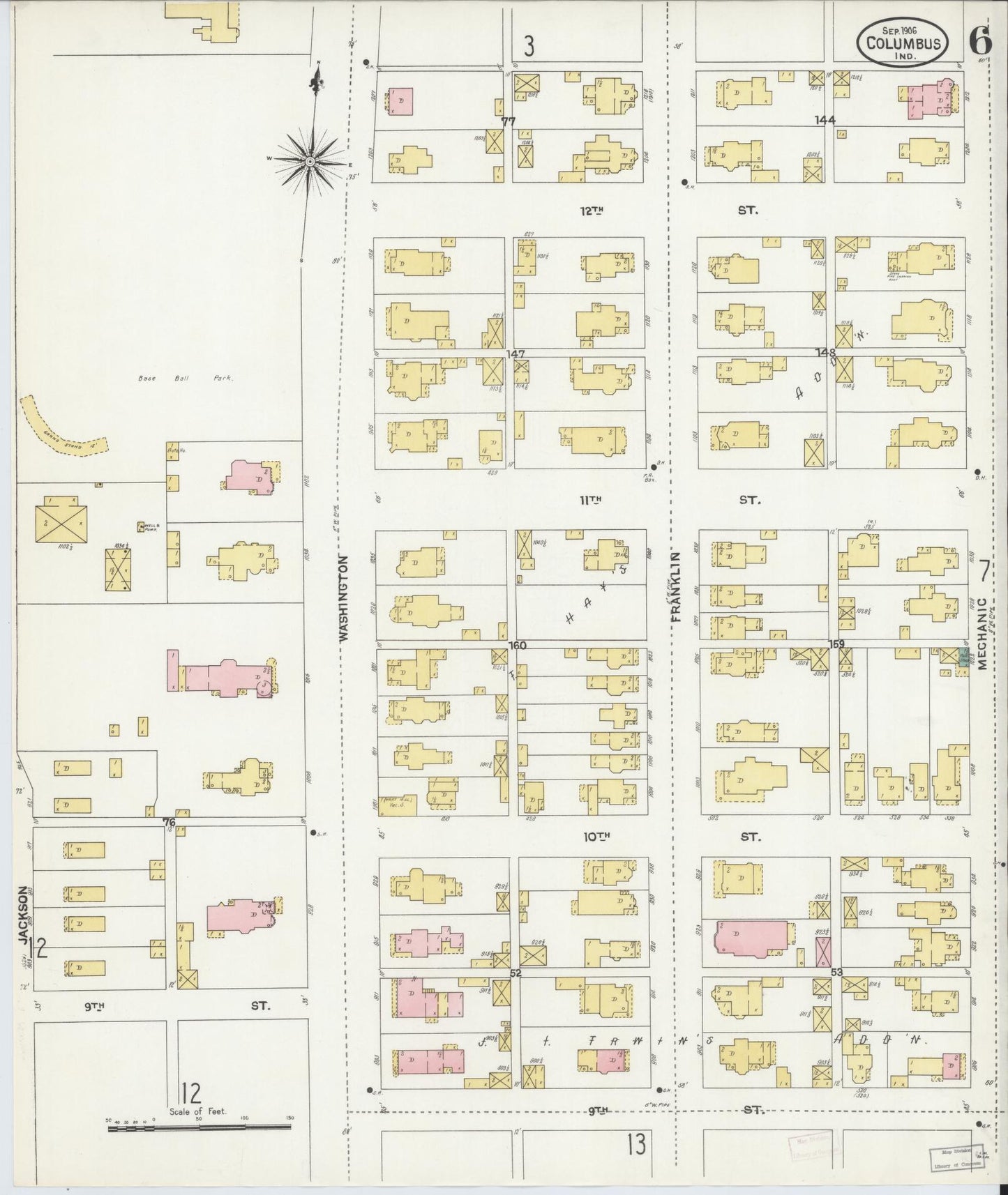 Sanborn Fire Insurance Map from Columbus, Bartholomew County, Indiana (1906), Sheet #0006 - Complete Map Set gallery image, historic Sanborn map, vintage wall art, Indiana Indiana