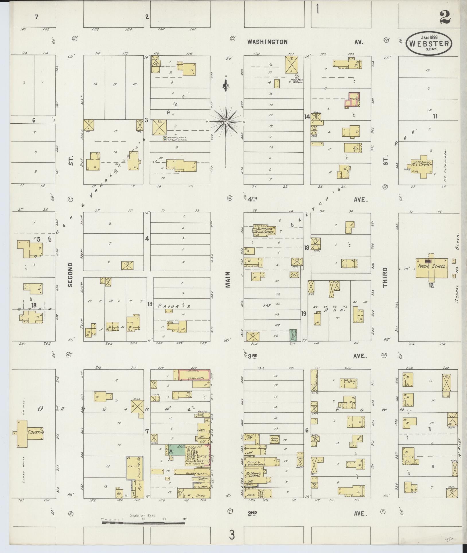 Sanborn Fire Insurance Map from Webster, Day County, South Dakota (1898), Sheet #0002 - Complete Map Set gallery image, historic Sanborn map, vintage wall art, South Dakota South Dakota