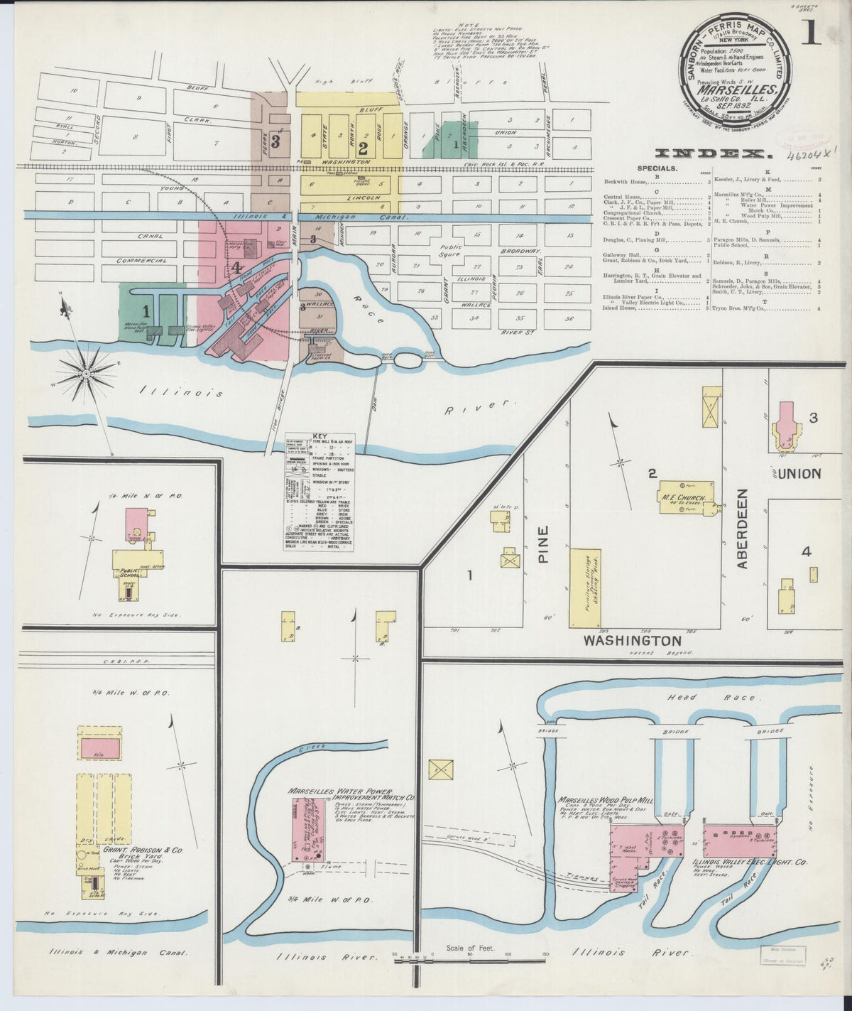 Sanborn Fire Insurance Map from Marseilles, La Salle County, Illinois (1892), Sheet #0001 - Complete Map Set gallery image, historic Sanborn map, vintage wall art, Illinois Illinois