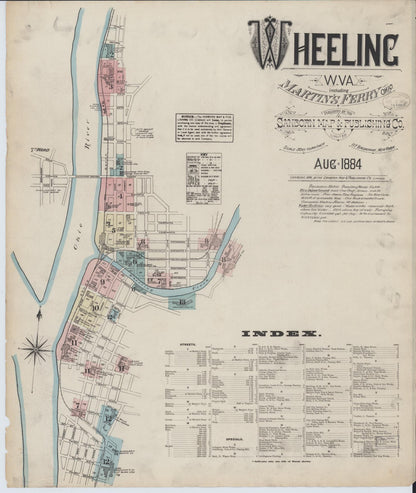 Sanborn Fire Insurance Map from Wheeling, Ohio County, West Virginia (1884), Sheet #0001 - Complete Map Set gallery image, historic Sanborn map, vintage wall art, West Virginia West Virginia