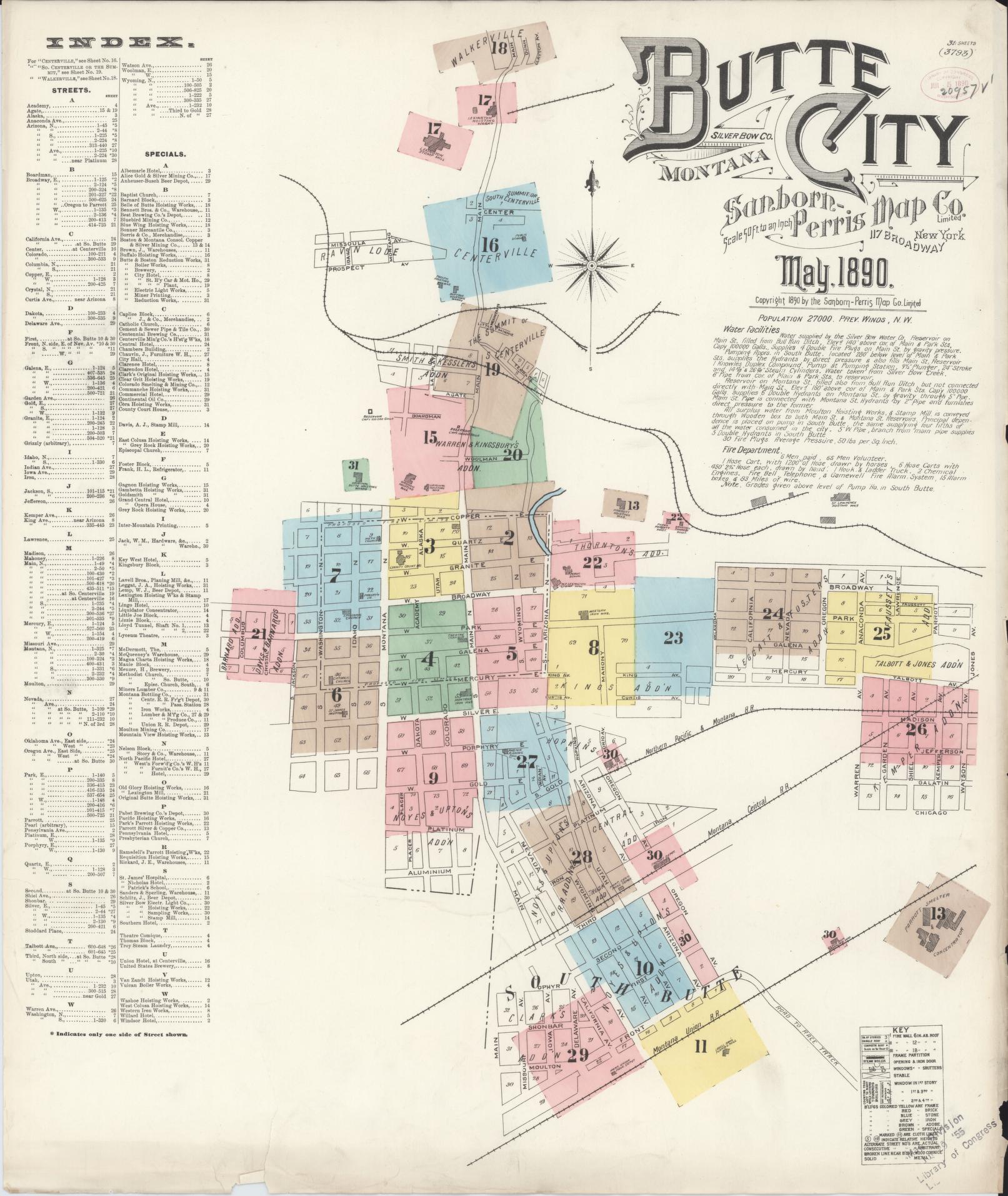 Sanborn Fire Insurance Map from Butte, Silver Bow County, Montana (1890), Sheet #0001 - Complete Map Set gallery image, historic Sanborn map, vintage wall art, Montana Montana