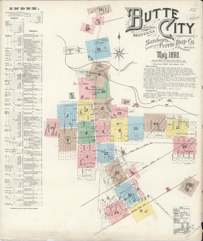 Sanborn Fire Insurance Map from Butte, Silver Bow County, Montana (1890), Sheet #0001 - Complete Map Set gallery image, historic Sanborn map, vintage wall art, Montana Montana