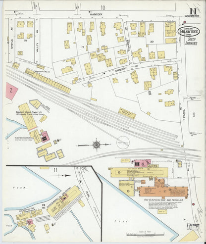 Sanborn Fire Insurance Map from Braintree, Norfolk County, Massachusetts (1919), Sheet #0011 - Historic Sanborn Fire Insurance Map Print, vintage old map wall art, antique decor, genealogy gift, Massachusetts Massachusetts map