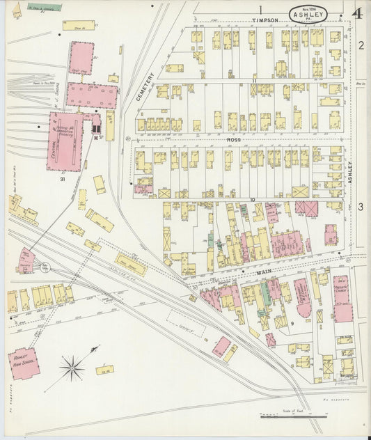 Sanborn Fire Insurance Map from Ashley, Luzerne County, Pennsylvania (1896), Sheet #0004 - Historic Sanborn Fire Insurance Map Print, vintage old map wall art, antique decor, genealogy gift, Pennsylvania Pennsylvania map