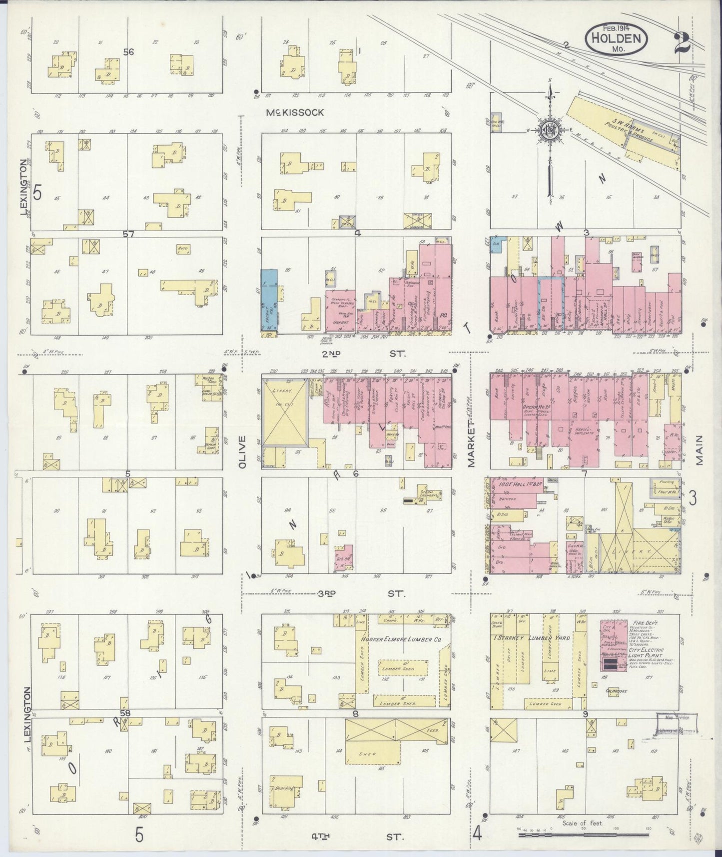 Sanborn Fire Insurance Map from Holden, Johnson County, Missouri (1914), Sheet #0002 - Complete Map Set gallery image, historic Sanborn map, vintage wall art, Missouri Missouri