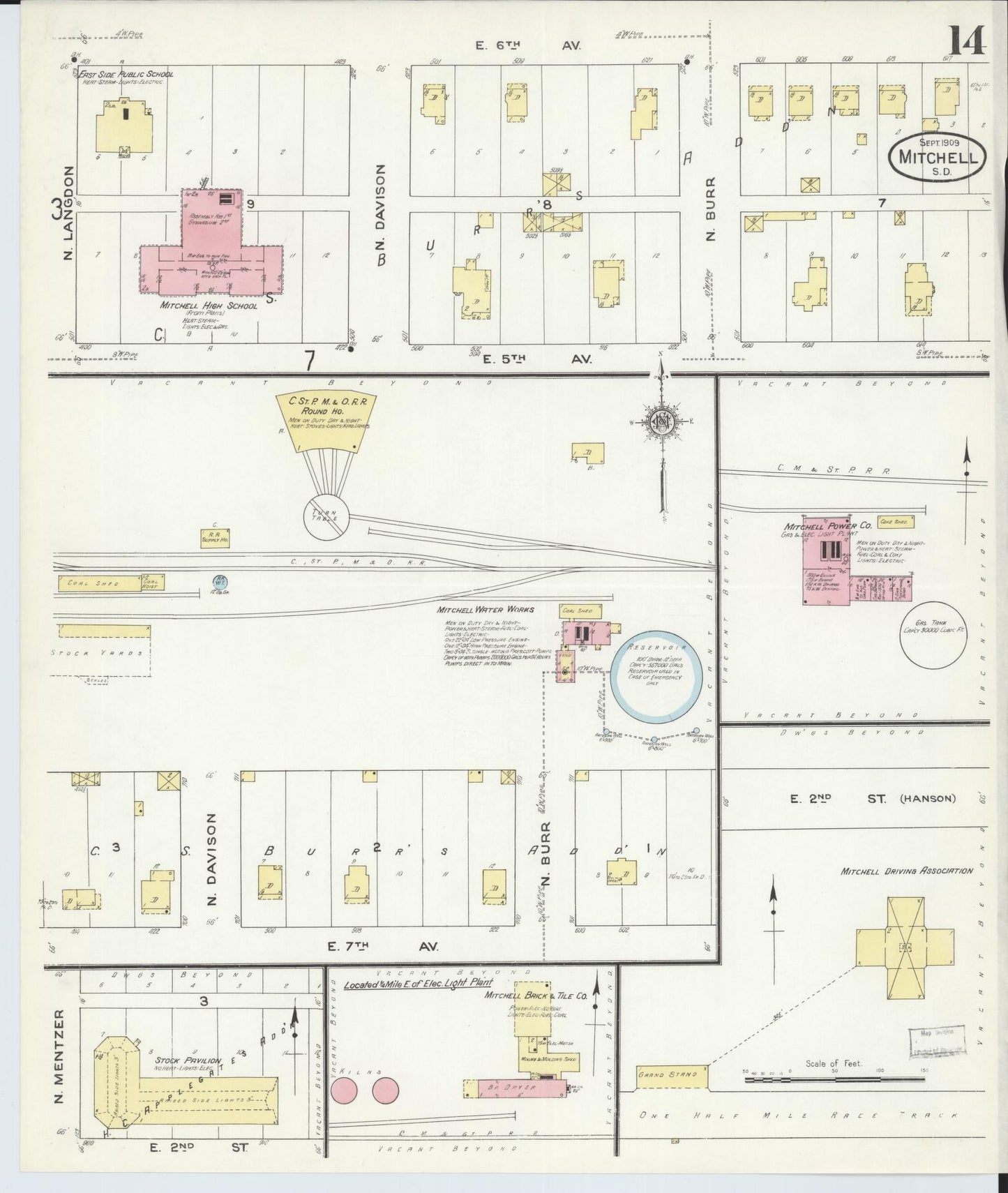 Sanborn Fire Insurance Map from Mitchell, Davison County, South Dakota (1909), Sheet #0014 - Complete Map Set gallery image, historic Sanborn map, vintage wall art, South Dakota South Dakota