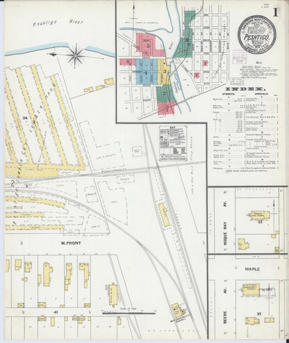 Sanborn Fire Insurance Map from Peshtigo, Marinette County, Wisconsin (1904), Sheet #0001 - Complete Map Set gallery image, historic Sanborn map, vintage wall art, Wisconsin Wisconsin