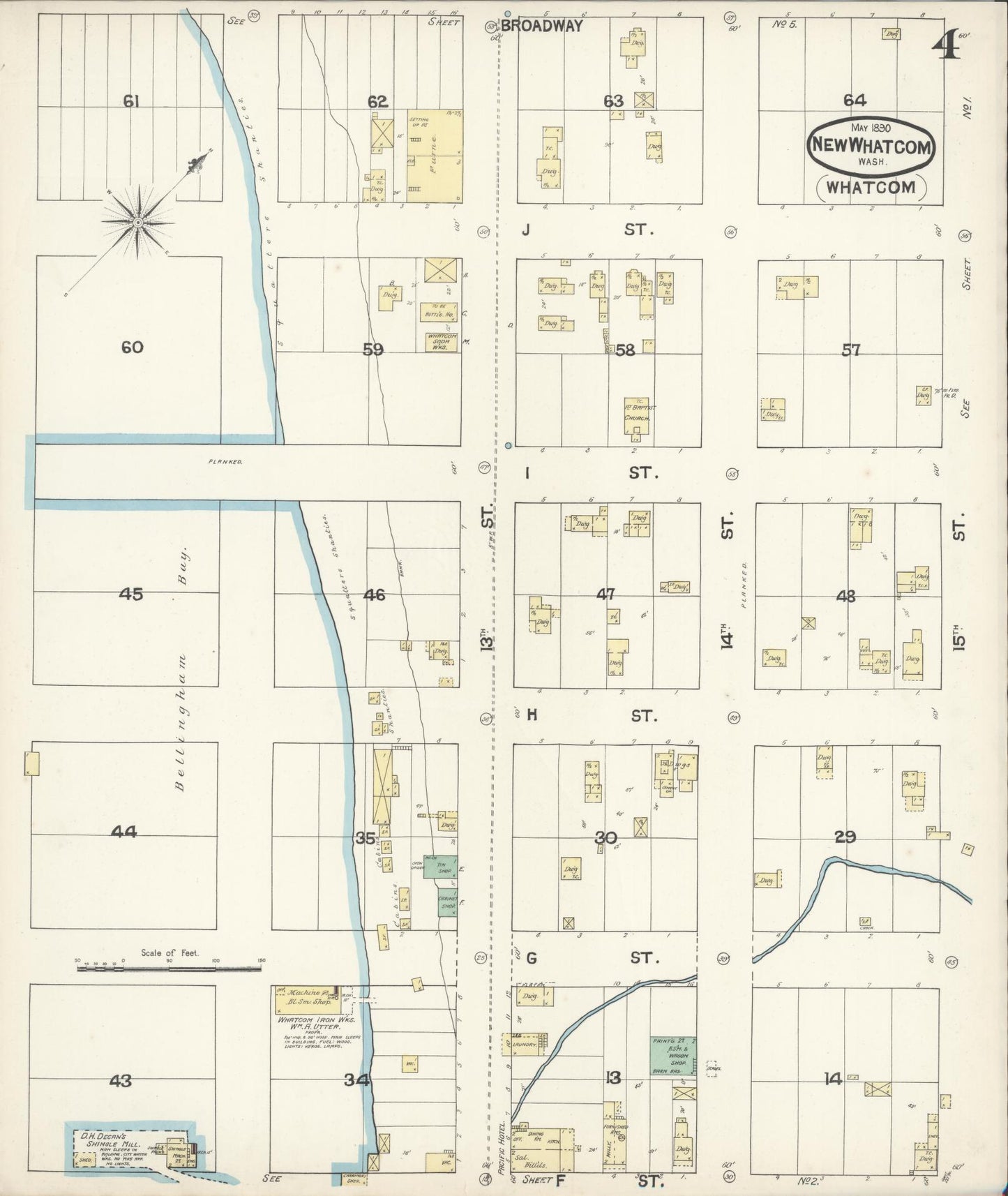 Sanborn Fire Insurance Map from New Whatcom, Whatcom County, Washington (1890), Sheet #0004 - Complete Map Set gallery image, historic Sanborn map, vintage wall art, Washington Washington