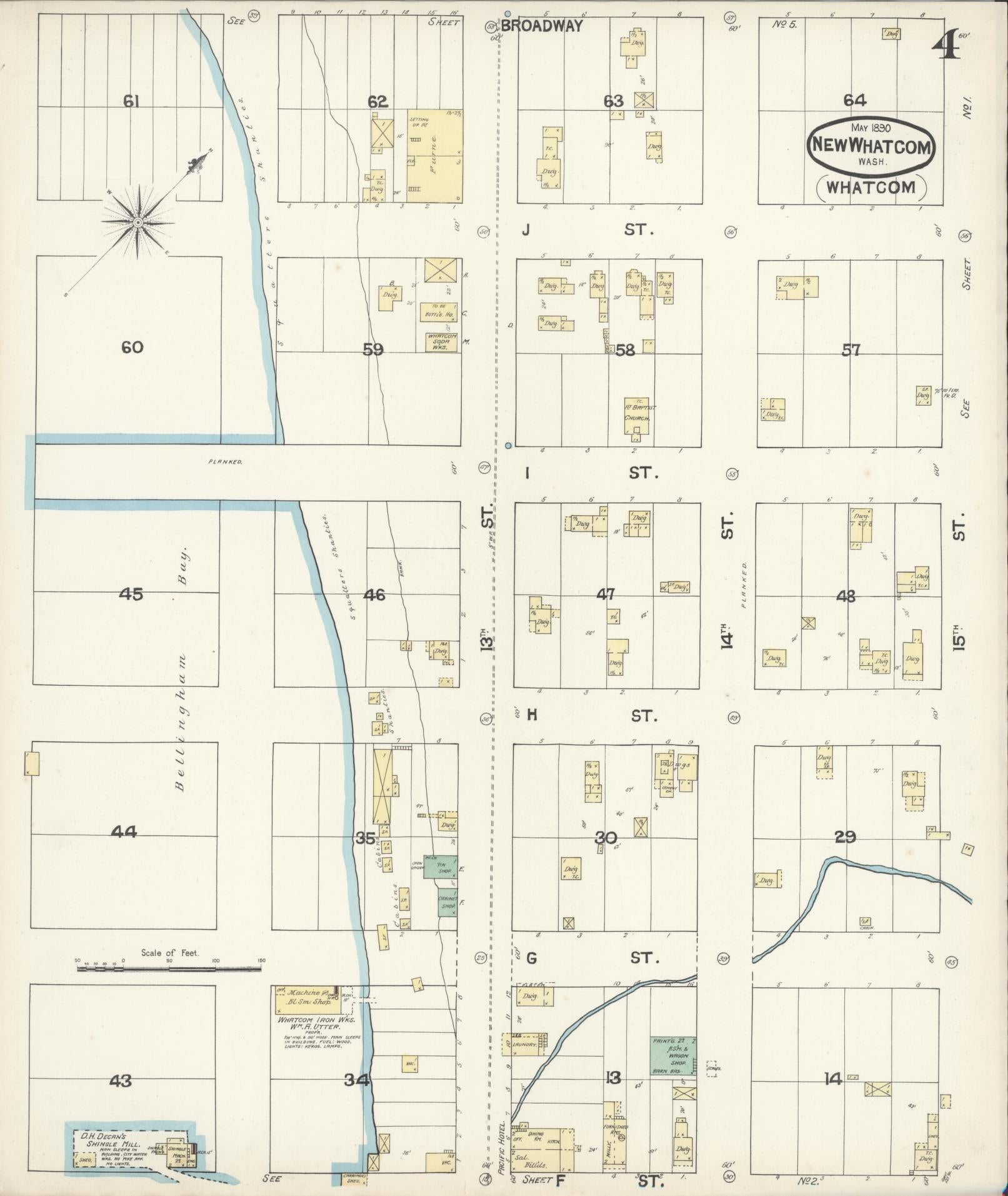 Sanborn Fire Insurance Map from New Whatcom, Whatcom County, Washington (1890), Sheet #0004 - Complete Map Set gallery image, historic Sanborn map, vintage wall art, Washington Washington
