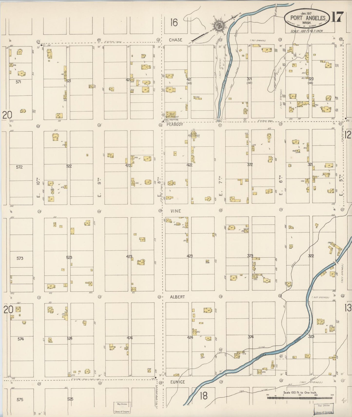 Sanborn Fire Insurance Map from Port Angeles, Clallam County, Washington (1917), Sheet #0017 - Complete Map Set gallery image, historic Sanborn map, vintage wall art, Washington Washington