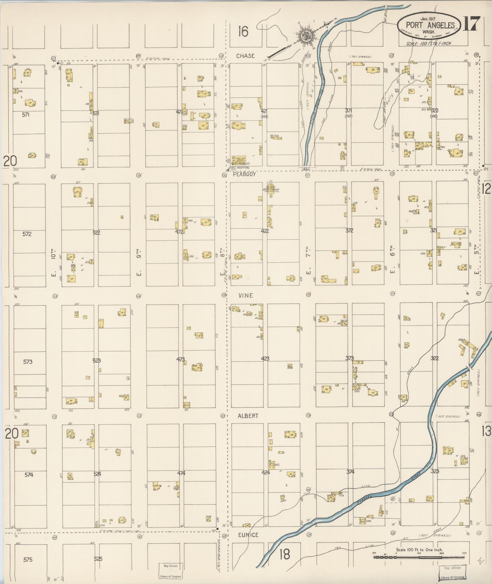 Sanborn Fire Insurance Map from Port Angeles, Clallam County, Washington (1917), Sheet #0017 - Complete Map Set gallery image, historic Sanborn map, vintage wall art, Washington Washington