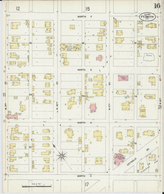 Sanborn Fire Insurance Map from Fort Smith, Sebastian County, Arkansas (1897), Sheet #0016 - Historic Sanborn Fire Insurance Map Print, vintage old map wall art, antique decor, genealogy gift, Arkansas Arkansas map