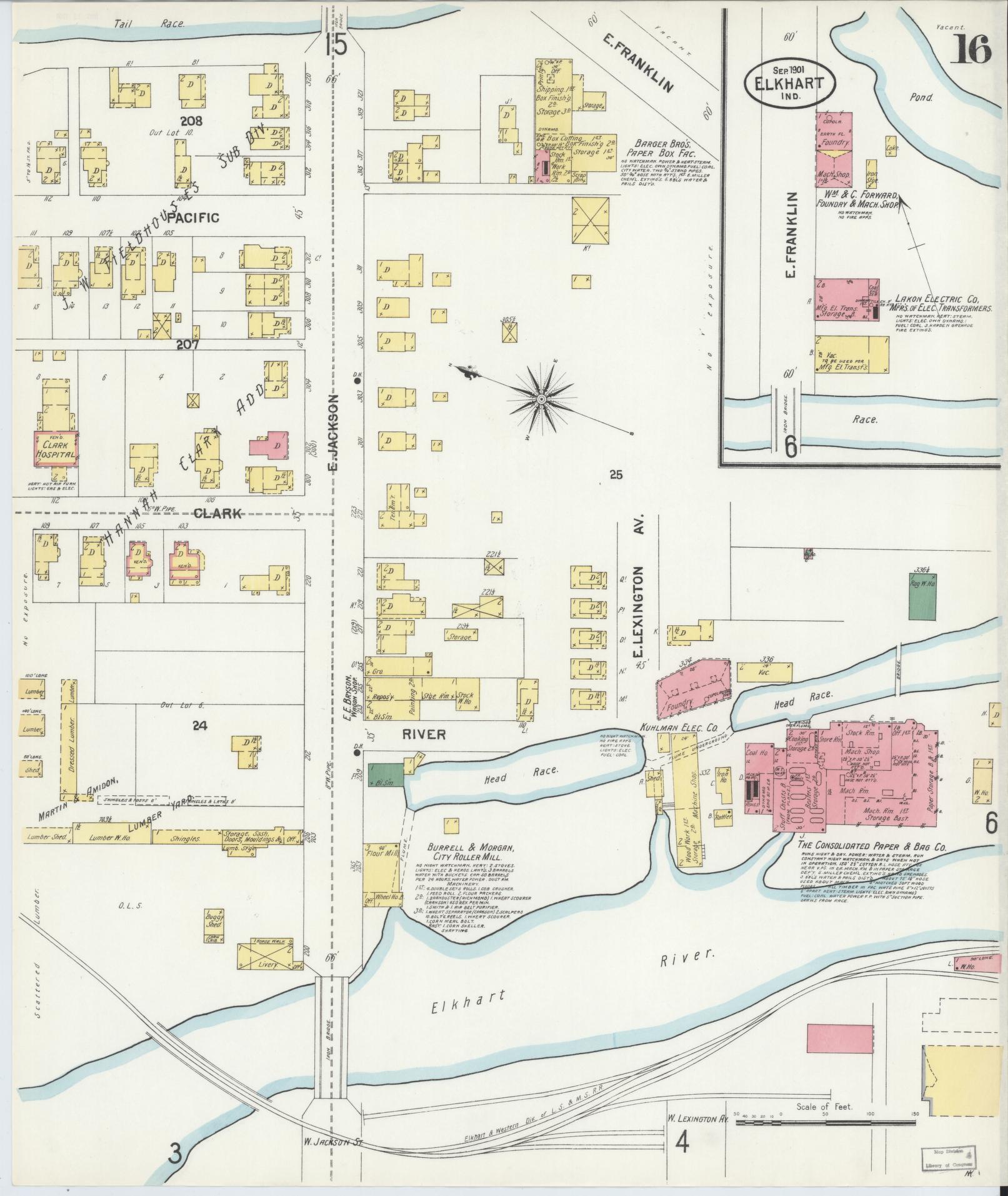 Sanborn Fire Insurance Map from Elkhart, Elkhart County, Indiana (1901), Sheet #0016 - Complete Map Set gallery image, historic Sanborn map, vintage wall art, Indiana Indiana