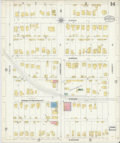Sanborn Fire Insurance Map from Denison, Grayson County, Texas (1903), Sheet #0014 - Complete Map Set gallery image, historic Sanborn map, vintage wall art, Texas Texas