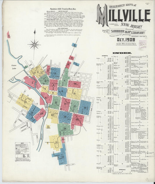 Sanborn Fire Insurance Map from Millville, Cumberland County, New Jersey. (1908) – Historic Sanborn Fire Insurance Map Print