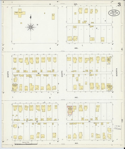 Sanborn Fire Insurance Map from Lawton, Comanche County, Oklahoma (1907), Sheet #0003 - Historic Sanborn Fire Insurance Map Print, vintage old map wall art, antique decor, genealogy gift, Oklahoma Oklahoma map