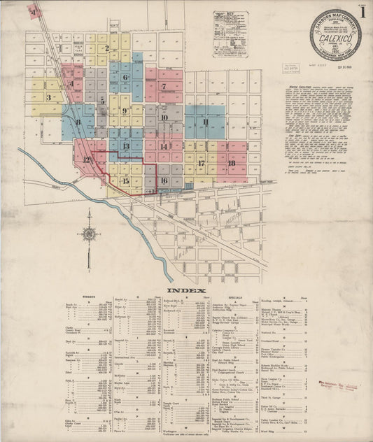 Sanborn Fire Insurance Map from Calexico, Imperial County, California (1920), Sheet #0001 - Complete Map Set gallery image, historic Sanborn map, vintage wall art, California California