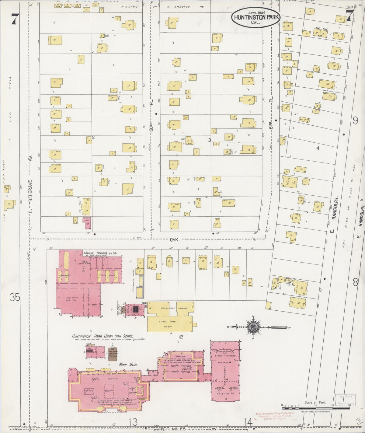 Sanborn Fire Insurance Map from Huntington Park, Los Angeles County, California (1924), Sheet #0007 - Complete Map Set gallery image, historic Sanborn map, vintage wall art, California California
