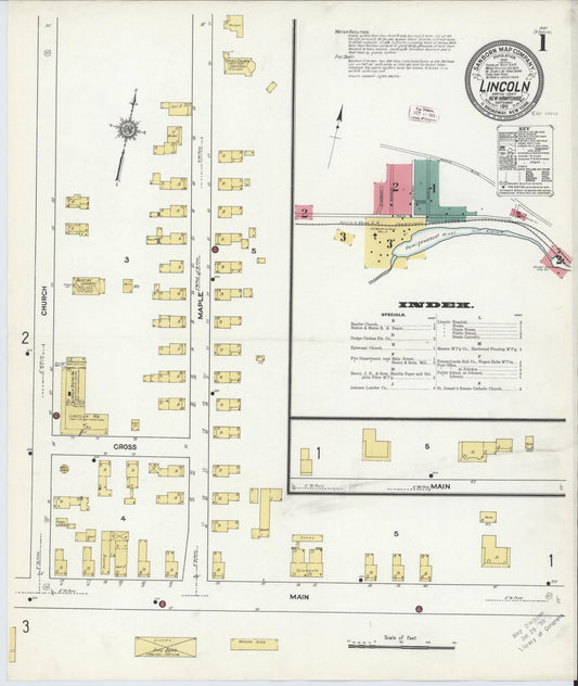 Sanborn Fire Insurance Map from Lincoln, Grafton County, New Hampshire (1911), Sheet #0001 - Complete Map Set gallery image, historic Sanborn map, vintage wall art, New Hampshire New Hampshire